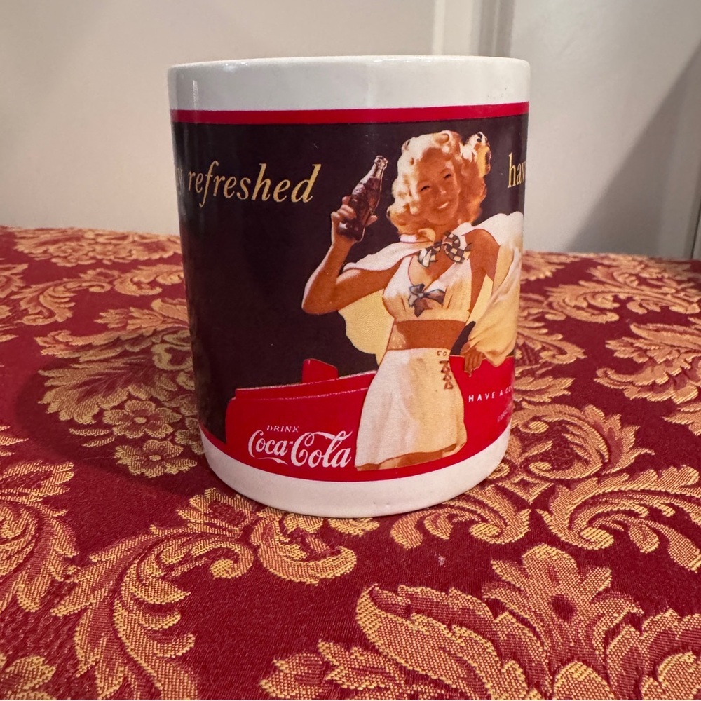 Coca Cola Vintage "Play Refreshed have a Coke" Mug Red &  White "1948" Style Ad